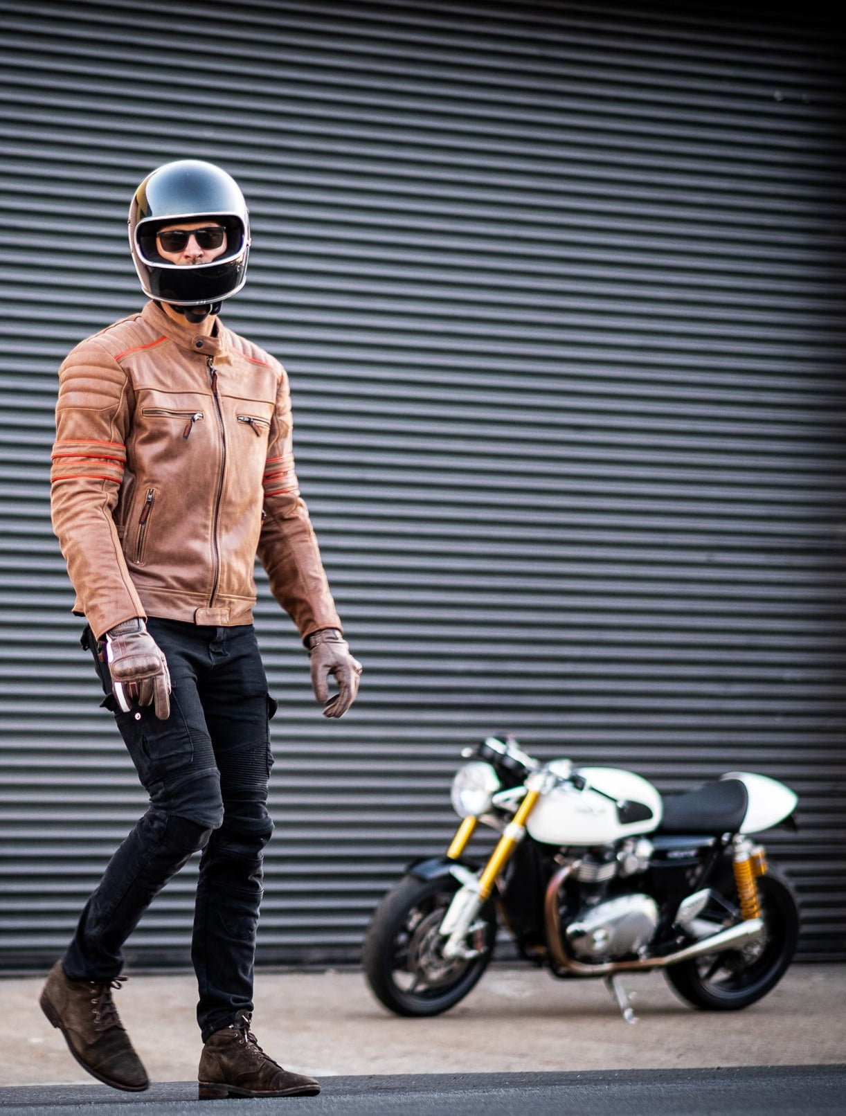 Black Coyote Pants with Biondo Vintage Motorcycle Jacket