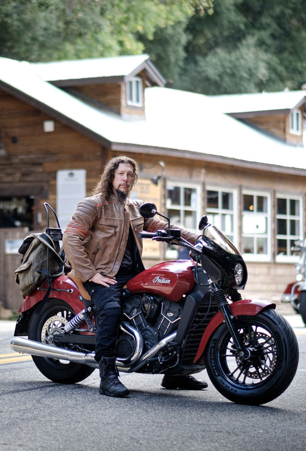 Black Coyote Pants with Vintage Biondo Motorcycle Jacket